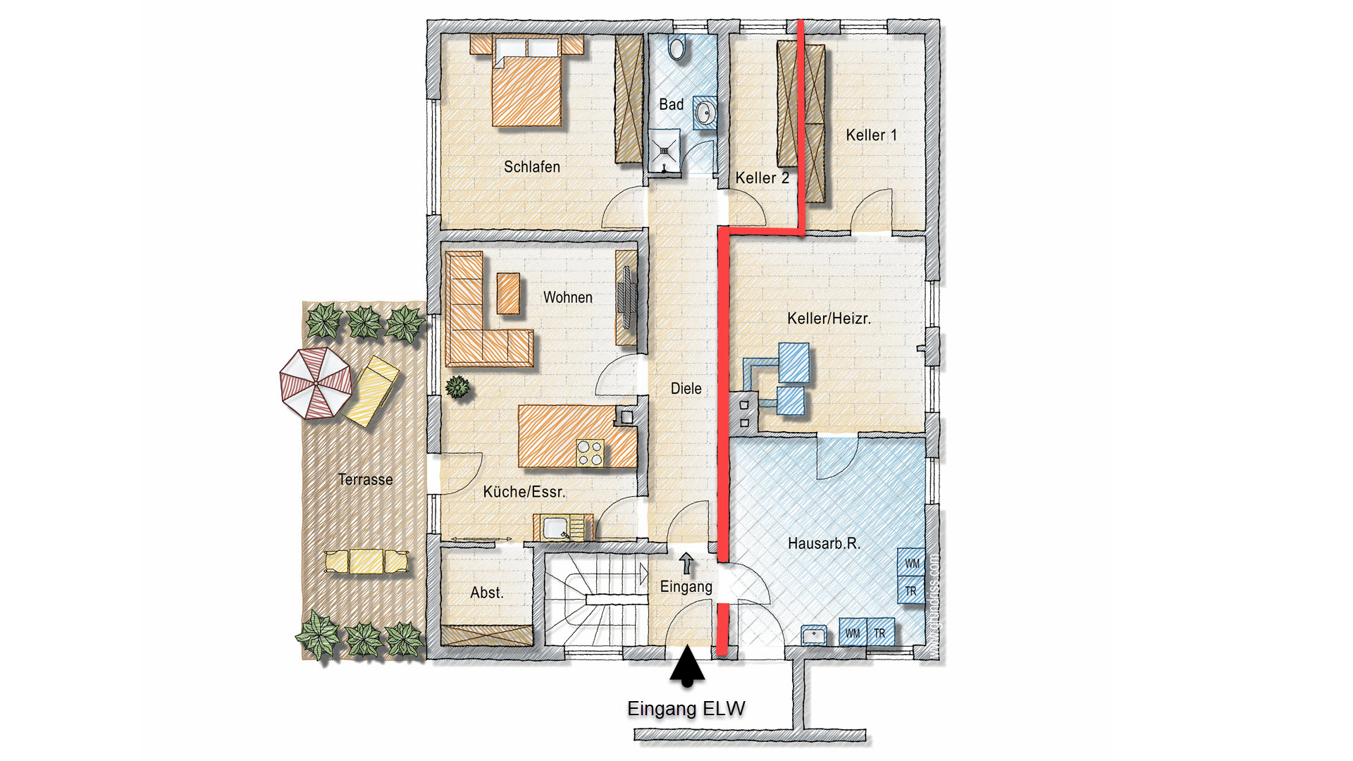 Morsbach-Seifen: EFH mit ELW in ruhiger Ortsrandlage, Grundriss - Untergeschoss